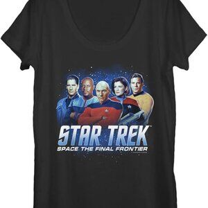 STAR TREK Captains of Space T-Shirt XL Chest: 47" NEW Black Scoop Neck Tee Women